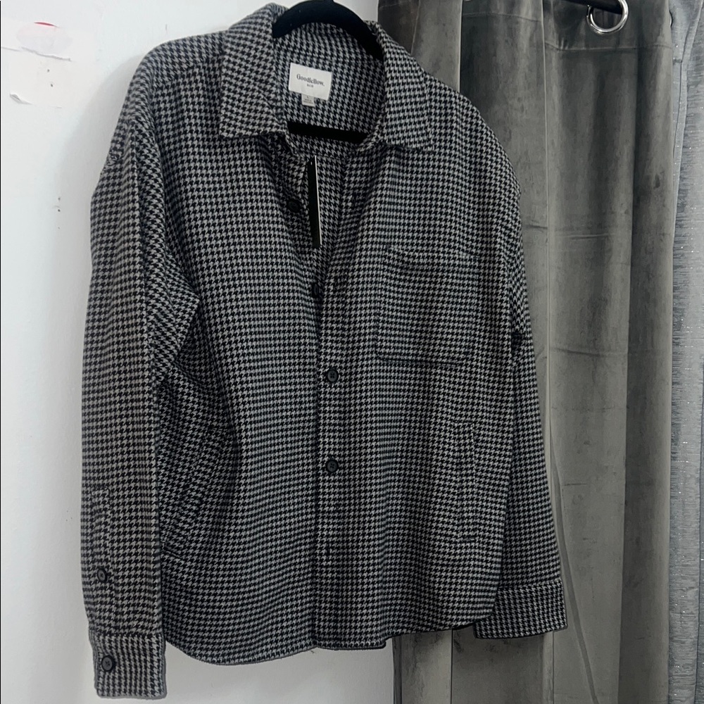 Goodiellow Men's Houndstooth Shirt Jacket - Grey-Black Large